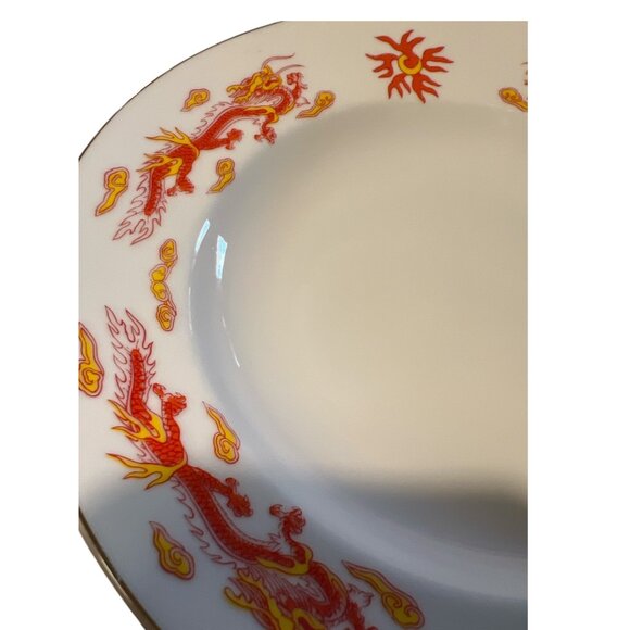Set Of 4 Tatung Taiwan Porcelain Bowls With Gold Rim & Red Dragon Design 7" Diam - Picture 7 of 7